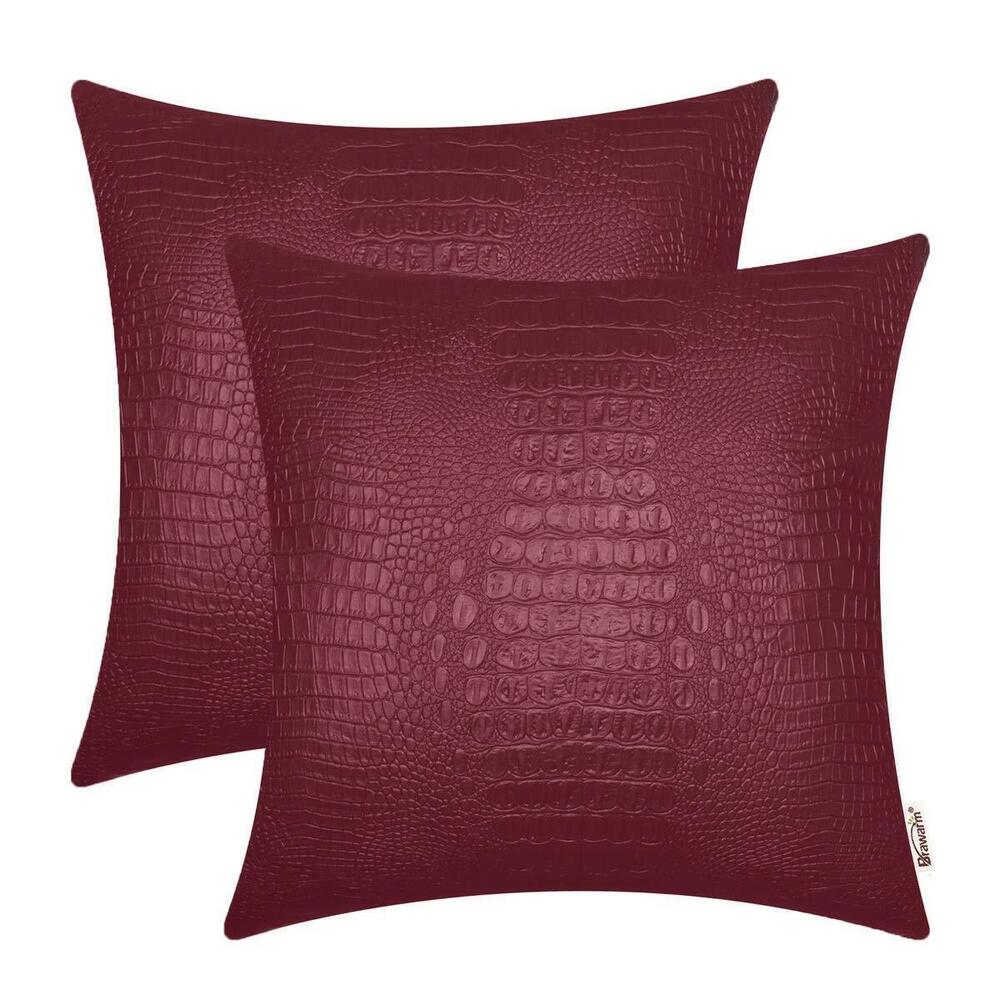 4087 Faux Leather Pillow Covers 20 X 20 Inches, Burgundy Leather Pillow